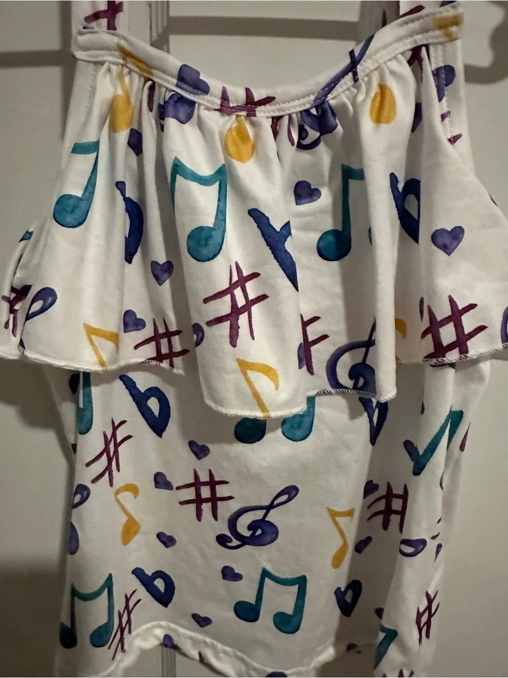 Girls White Musical Note Ruffle Tank Top/shorts Lightweight Summer set Size 5